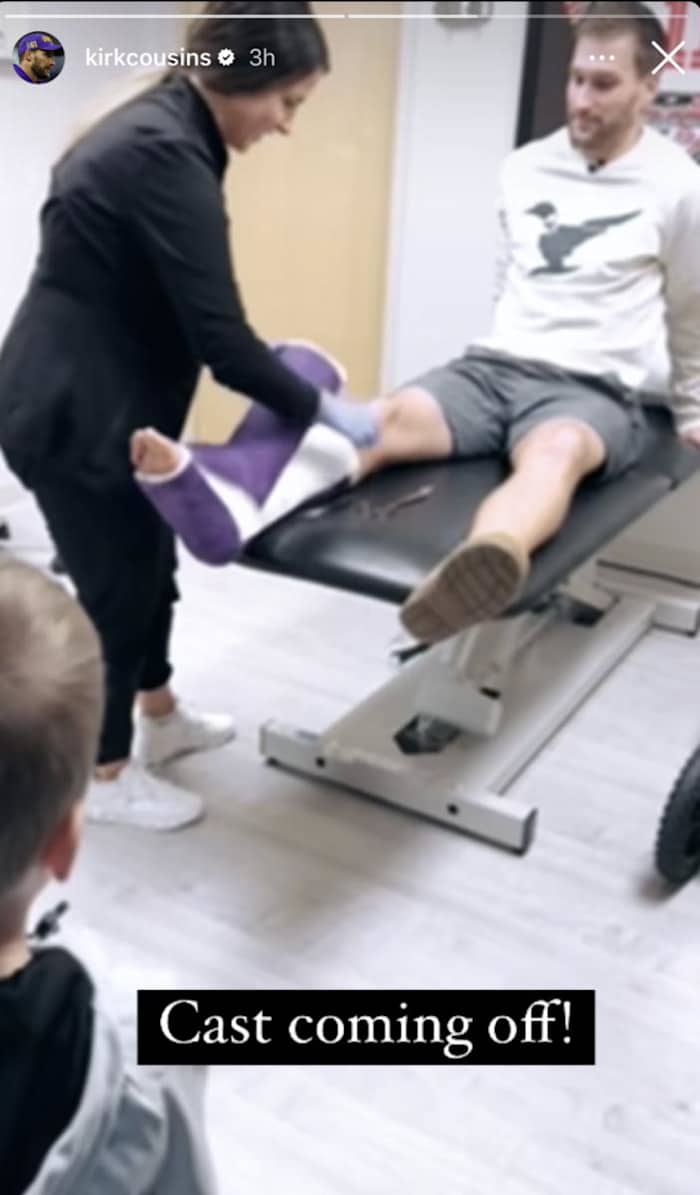 Cousins posted a brief video of his cast coming off. 